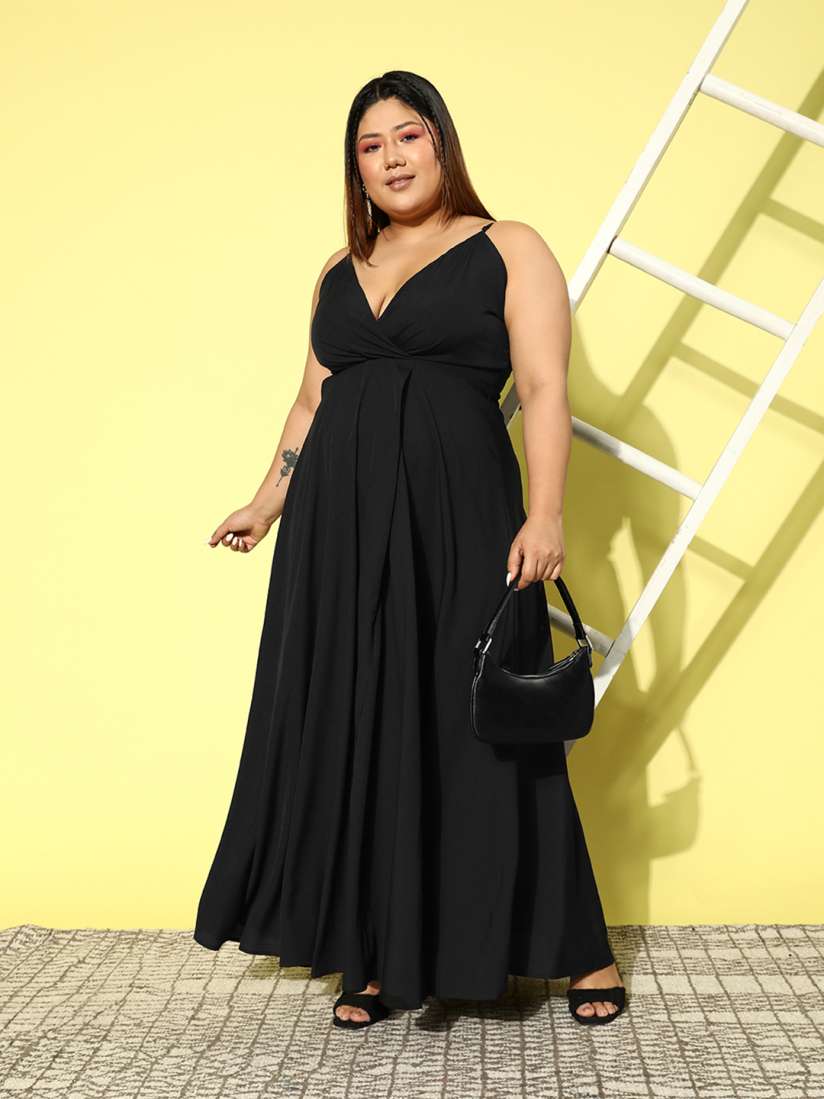 Buy Berrylush Curve Plus Size Solid Shoulder Straps Crepe Maxi Dress Dresses for Women 22393072 Myntra