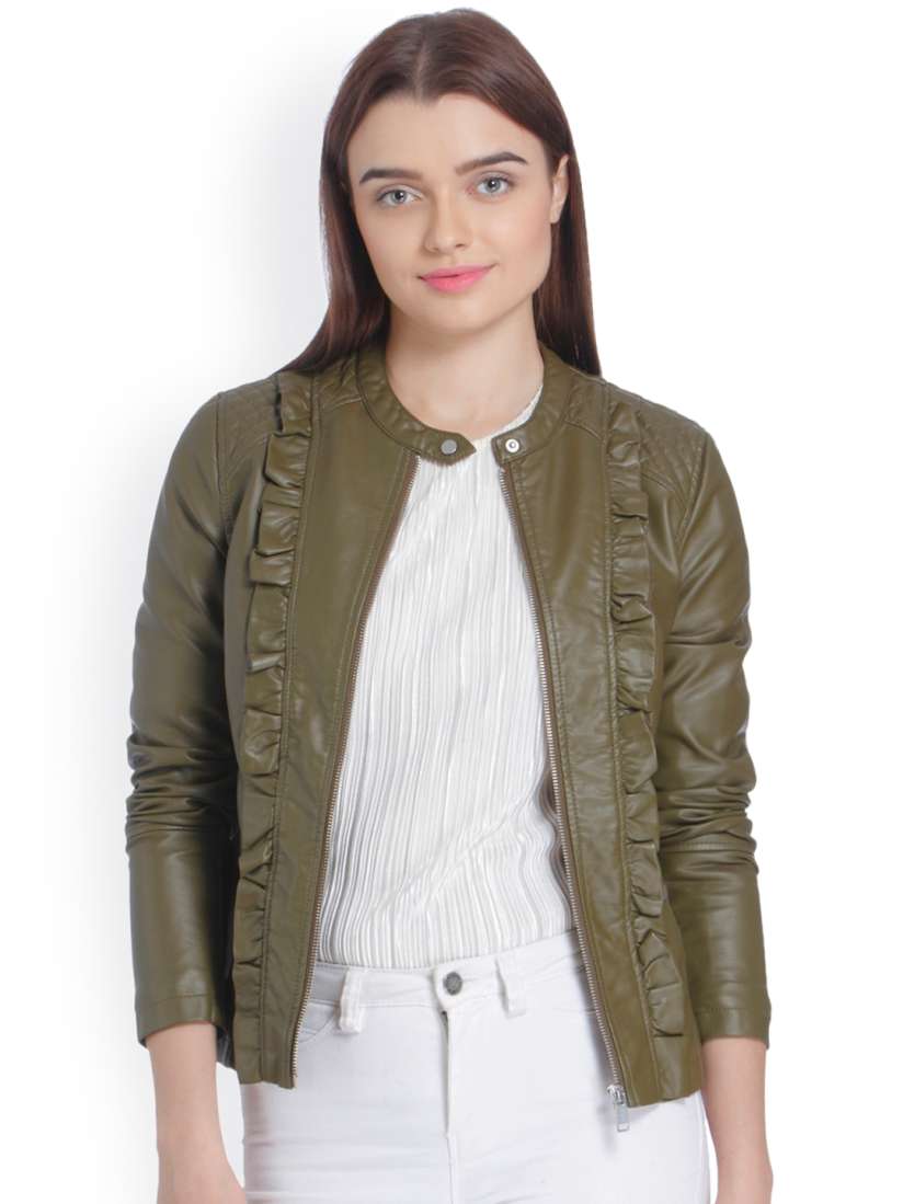Buy Vero Moda Women Olive Green Solid Biker Jacket Jackets for Women 2239716 Myntra