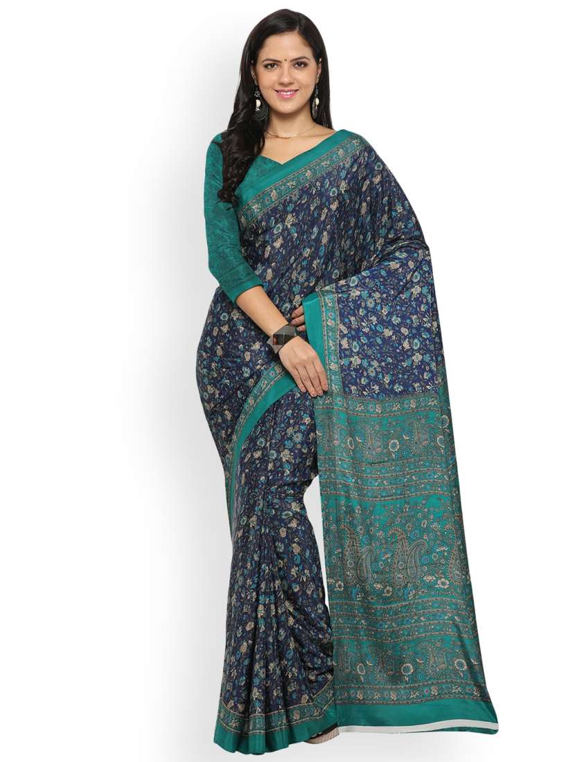 Buy Mitera Blue Printed Pure Crepe Saree Sarees for Women 2240671 Myntra
