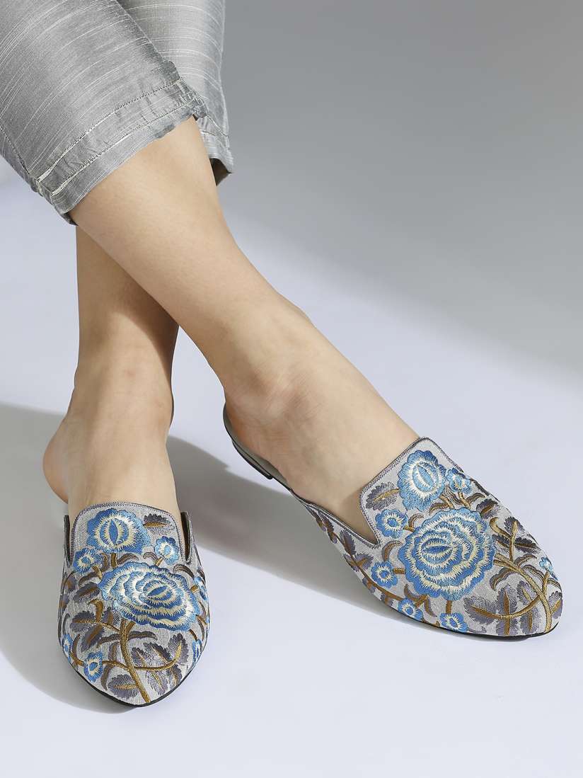 Embroidered flat mules hot sale
