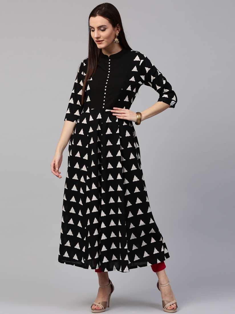 Buy Nayo Women Black White Printed Anarkali Kurta Kurtas for Women 2240931 Myntra