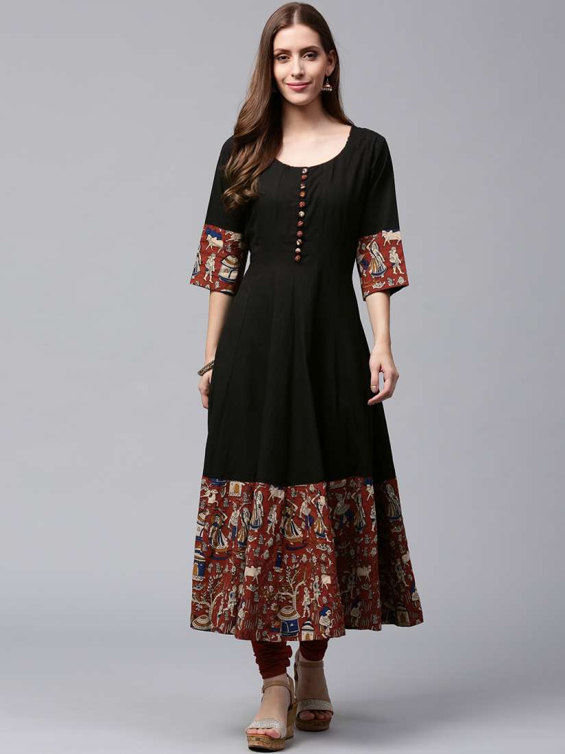 Buy Nayo Women Black Rust Orange Printed Anarkali Kurta Kurtas for Women 2240976 Myntra