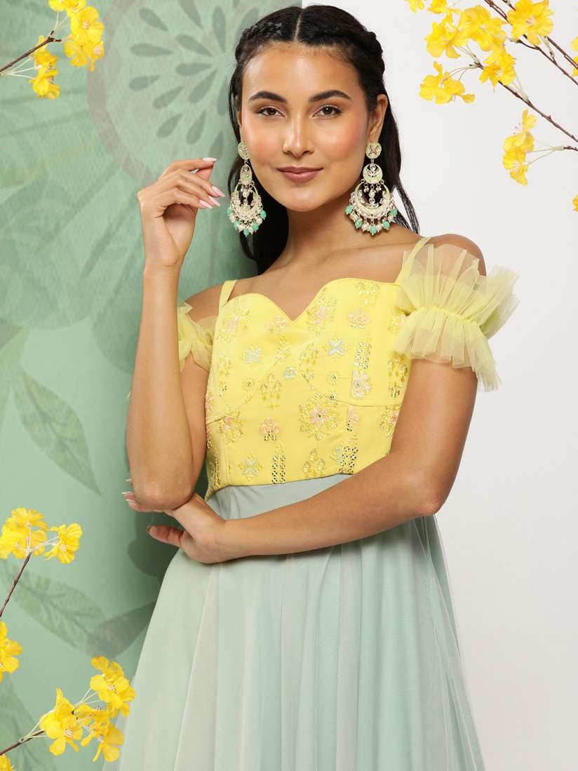 Cold shoulder gowns ethnic hot sale
