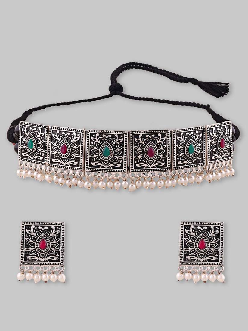 Buy Samridhi DC Silver Plated Kundan Necklace With Earrings Jewellery Set for Women 22410778 Myntra
