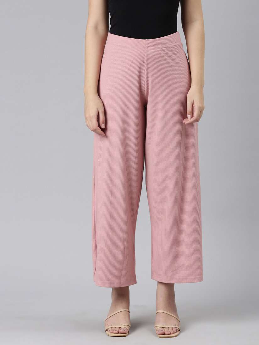 Buy Go Colors Women Mid Rise Ribbed Knitted Palazzo Palazzos for