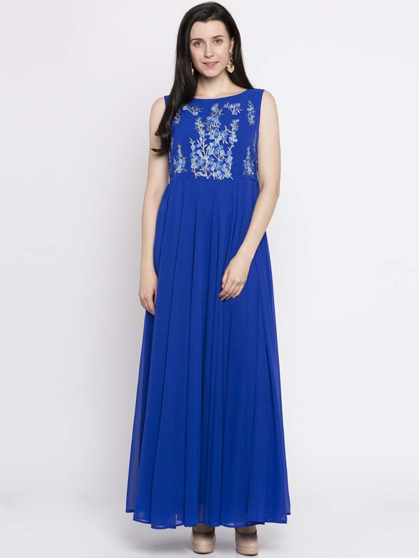 Buy Rangriti Women Blue Printed Maxi Dress Dresses for Women 2241386 Myntra