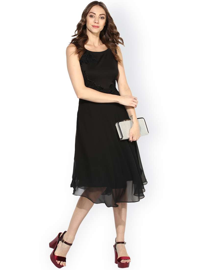 Buy Soie Women Black Solid A Line Dress Dresses for Women 2242058 Myntra
