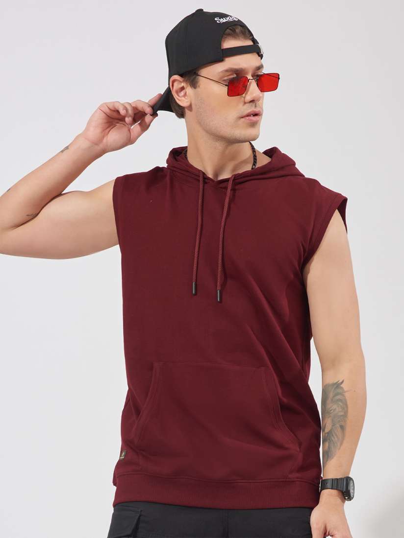 Buy Maniac Sleeveless Hooded Pure Cotton Slim Fit T shirt Tshirts for Men 22426398 Myntra