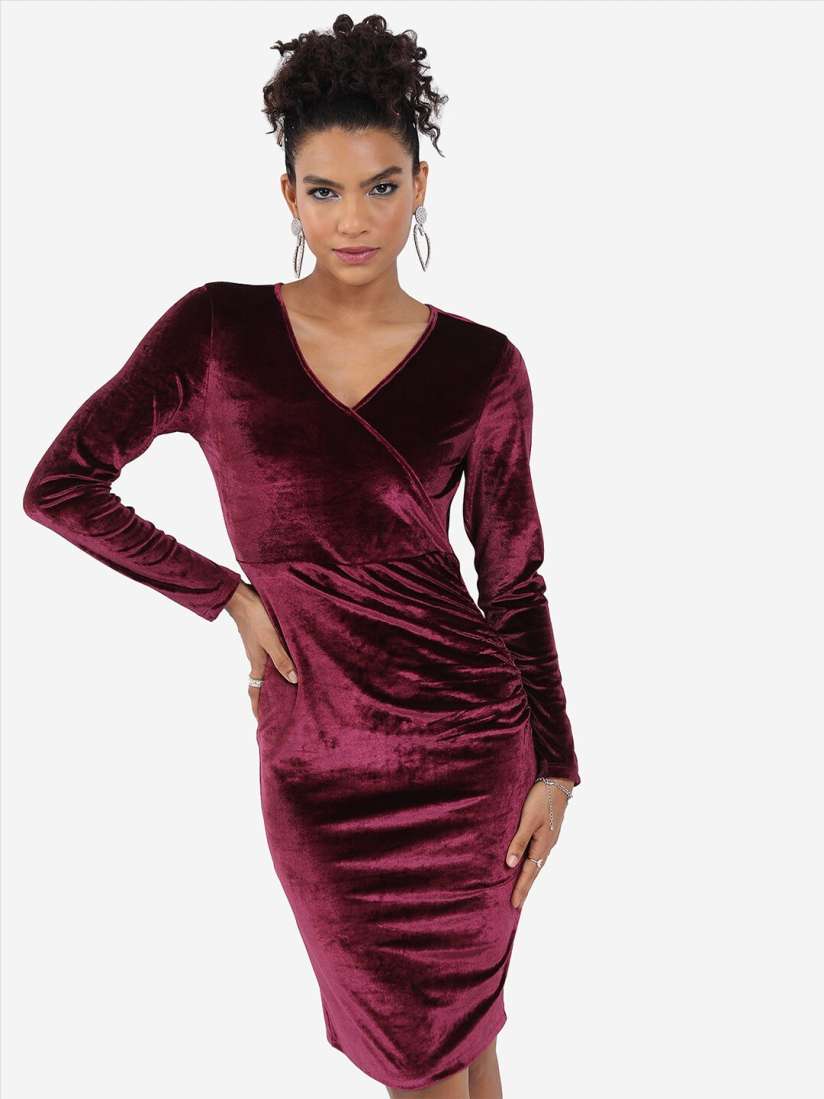 Buy Tokyo Talkies Maroon Velvet Dress Dresses for Women 22427582 Myntra