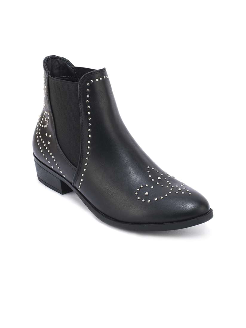 Buy Truffle Collection Women Black Solid Heeled Boots Boots for Women 2242846 Myntra