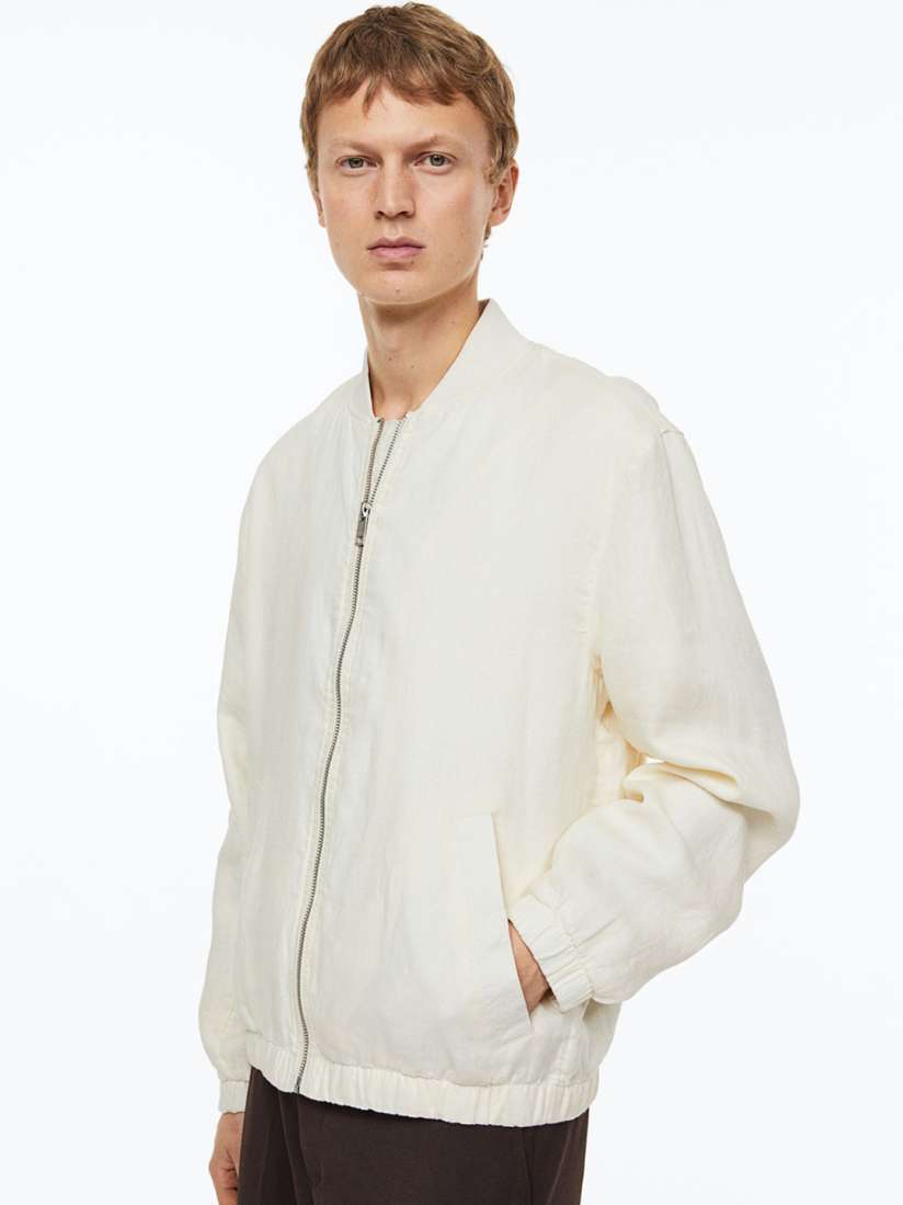 White linen bomber jacket cheap