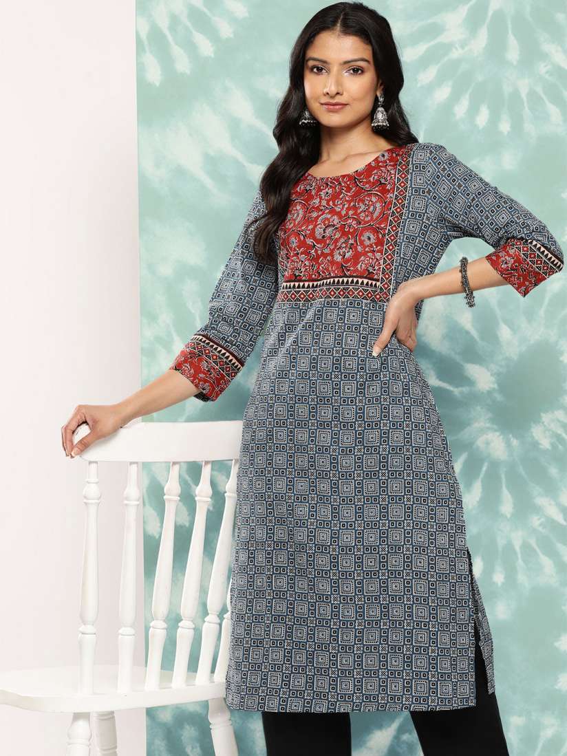 Buy Varanga Geometric Printed Cotton Straight Kurta Kurtas for Women 22431728 Myntra