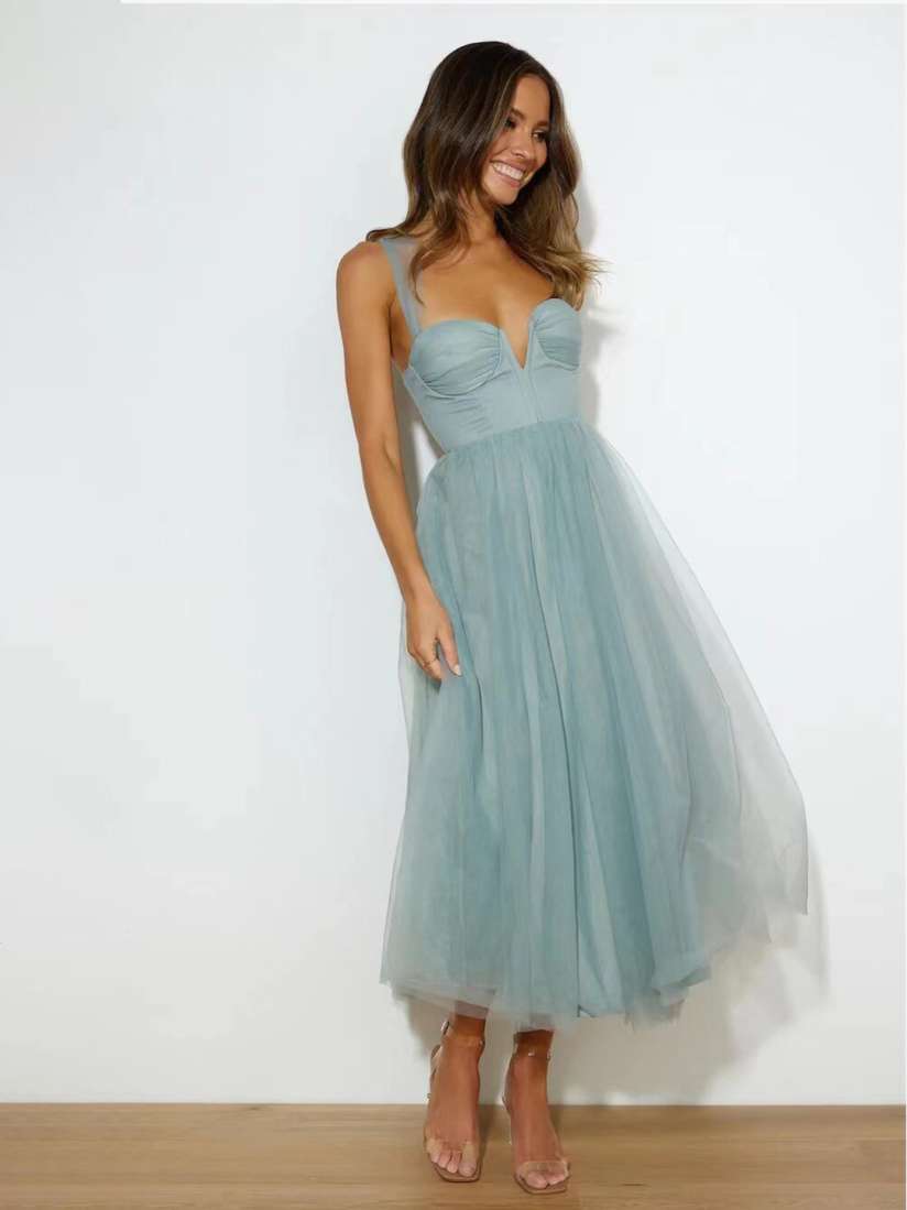 Tulle midi fit and flare dress cheap