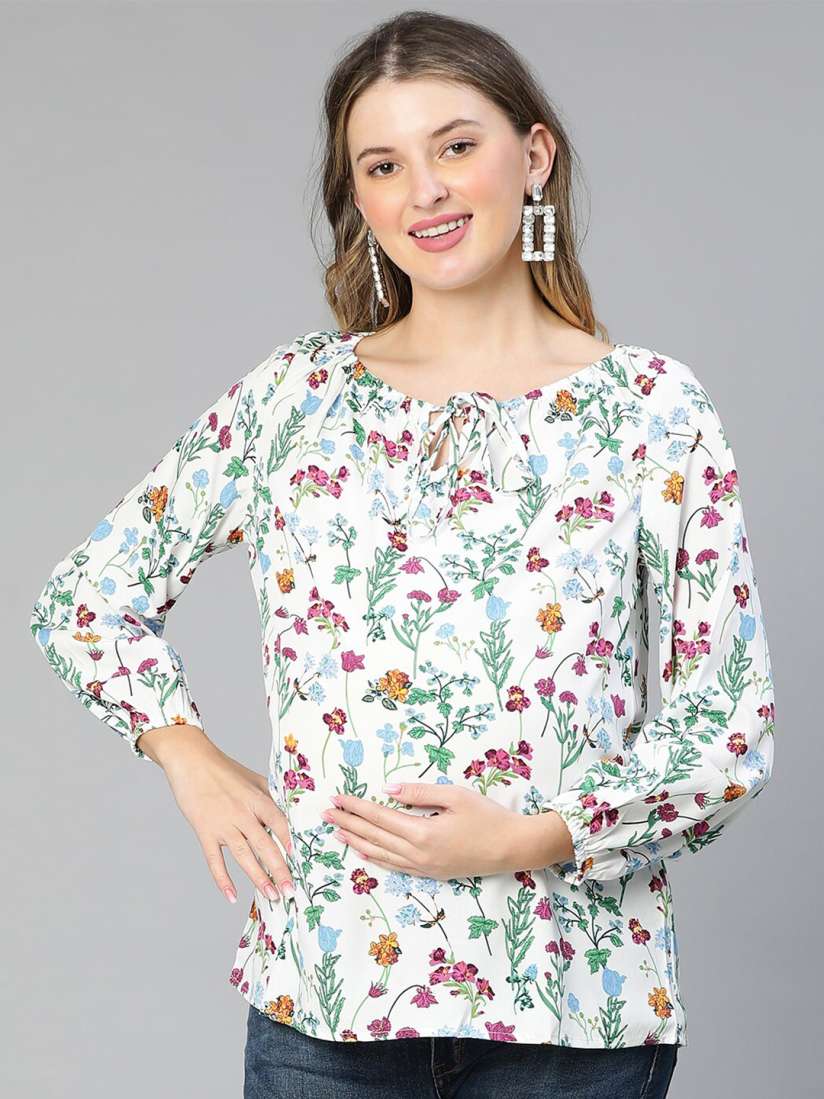 Buy Oxolloxo Floral Printed Tie Up Neck Crepe Maternity Top Tops for Women 22434132 Myntra