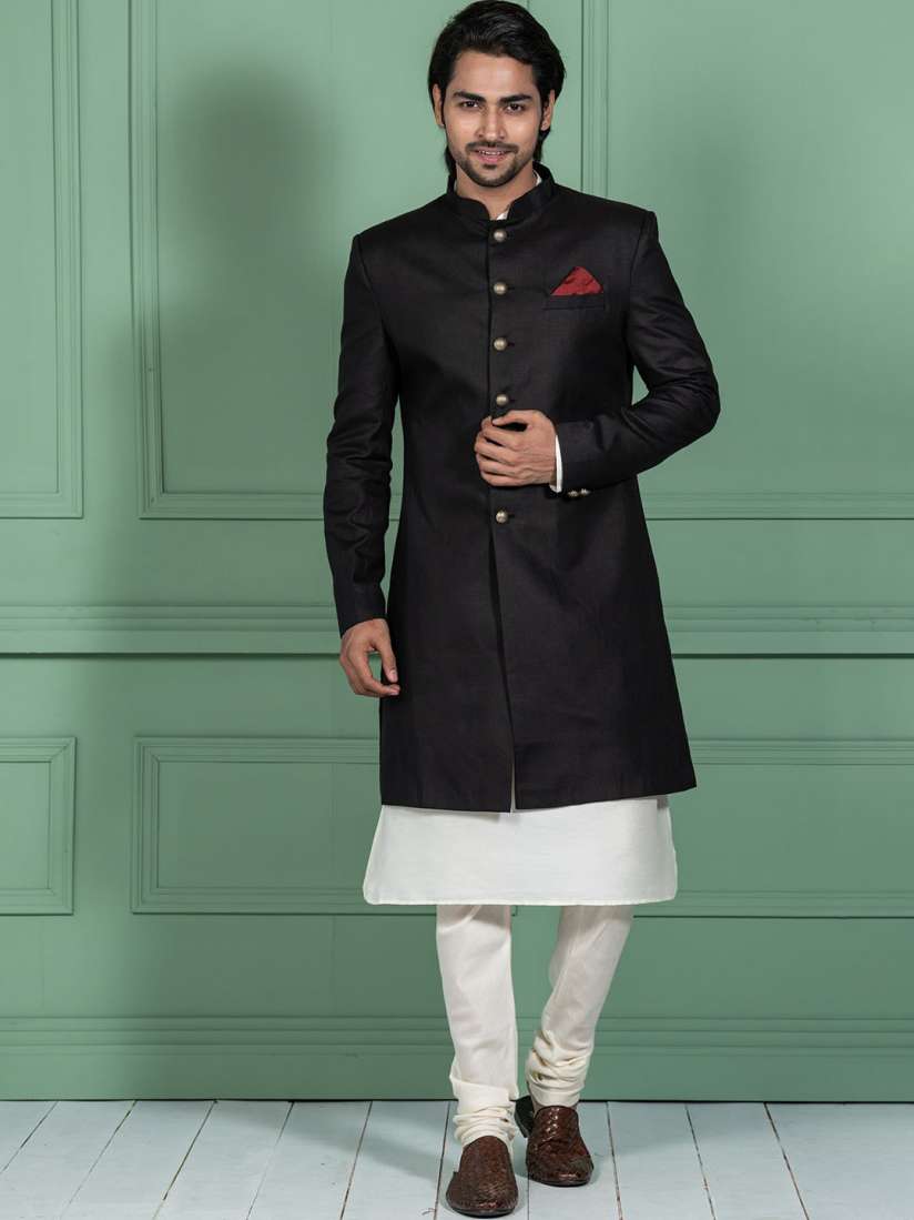 Buy KISAH Men Cotton Kurta With Churidar Indo Western Sherwani Set Sherwani for Men 22444796 Myntra