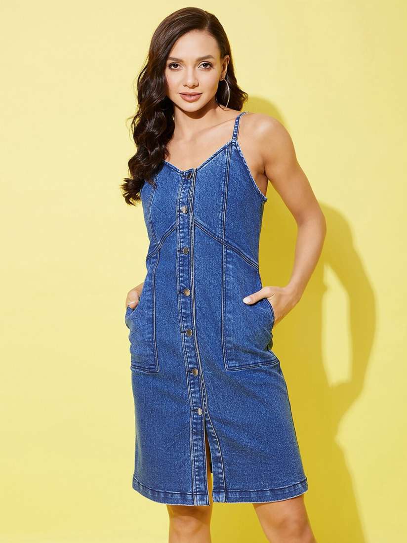 Denim dresses for womens myntra shop