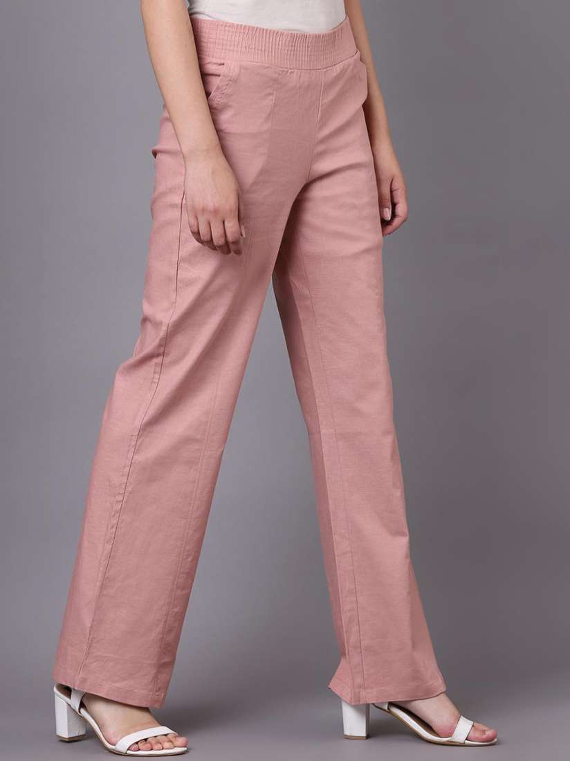 Buy Lakshita Women Linen Smart Straight Fit Mid Rise Slip On Trousers Trousers for Women 22454106 Myntra