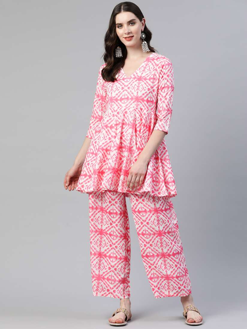 Buy mokshi Dyed Pleated Kurti with Palazzos Kurta Sets for Women 22454582 Myntra