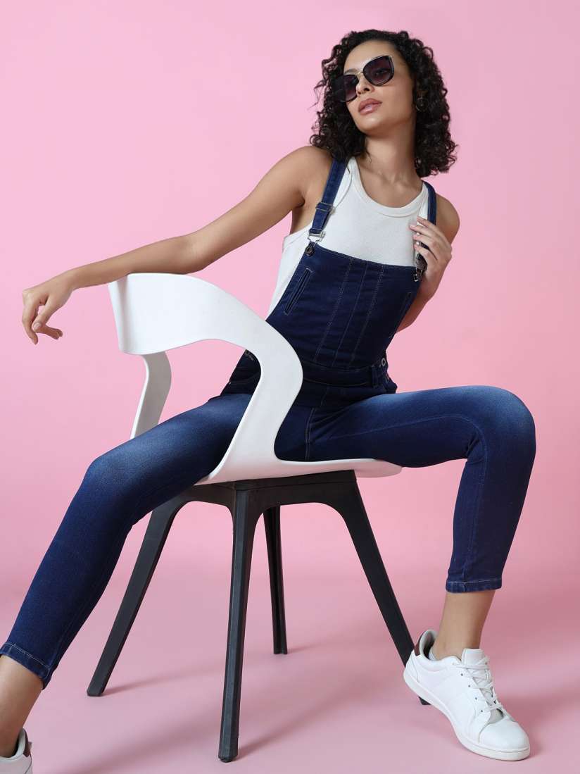 Slim fit denim dungarees on sale