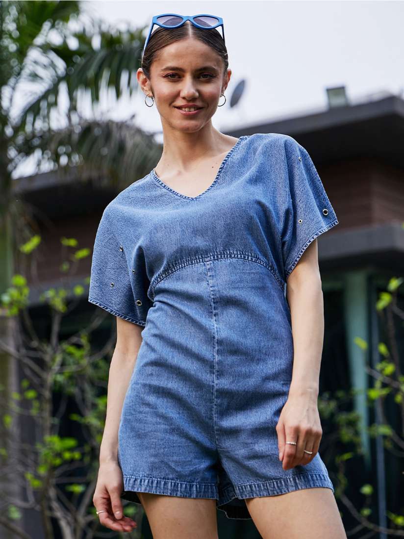 Buy SASSAFRAS V Neck Cotton Playsuit Jumpsuit for Women 22455768 Myntra