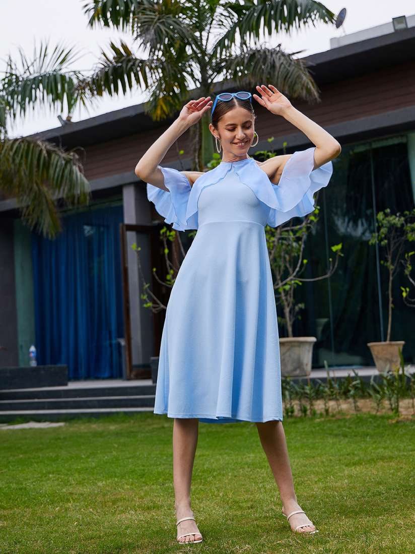 Cold shoulder fit and flare dress new arrivals