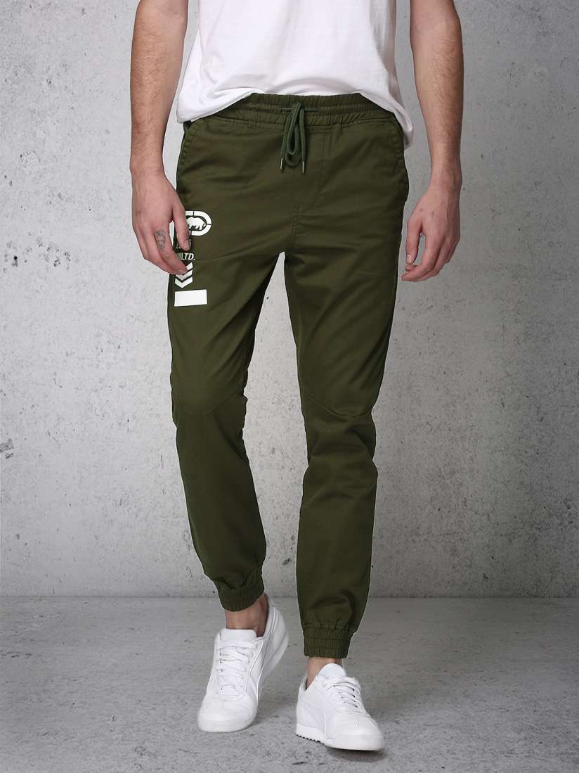 Buy Ecko Unltd Men Olive Green Slim Fit Solid Joggers Trousers for Men 2246653 Myntra