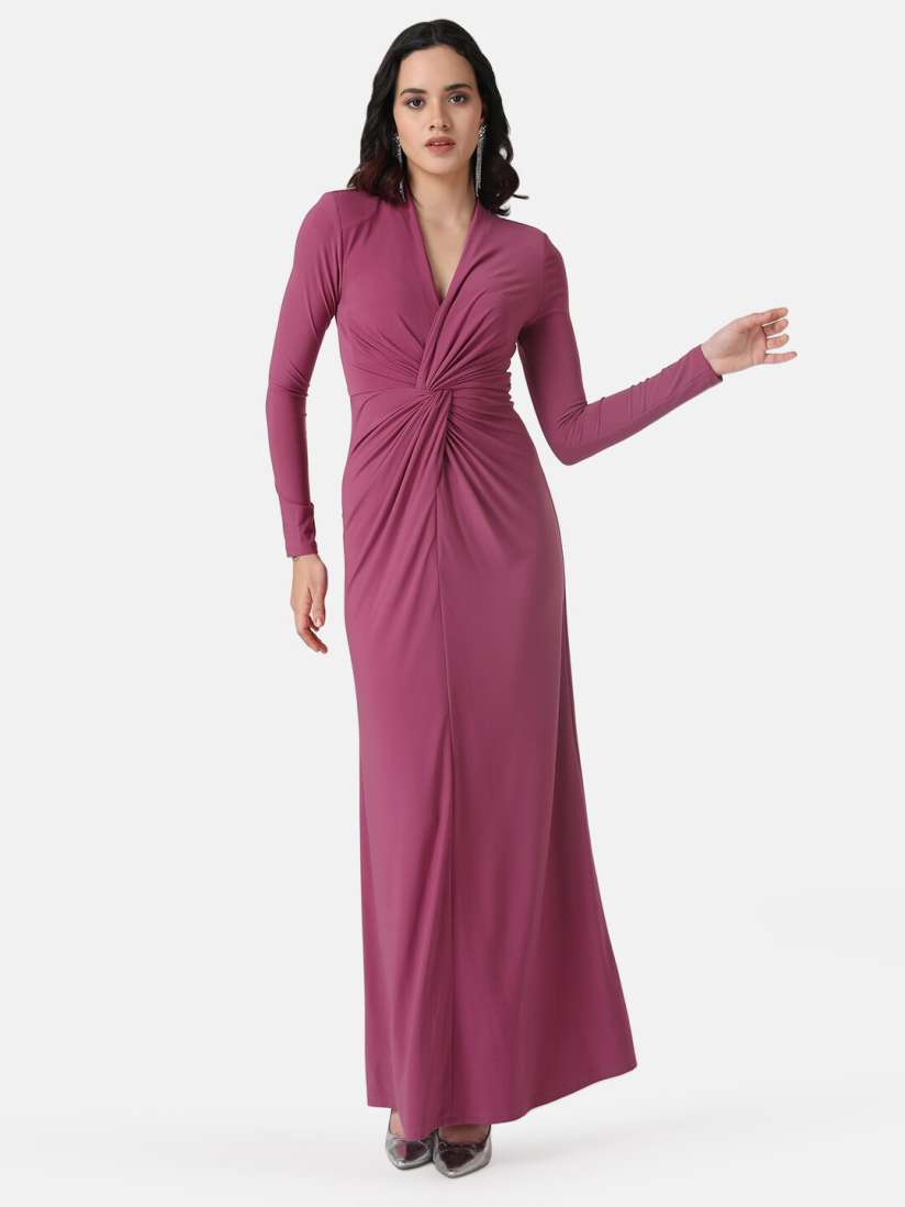 Buy Kazo Twist Knot Detail Long Sleeves Maxi Dress Dresses for Women 22466710 Myntra