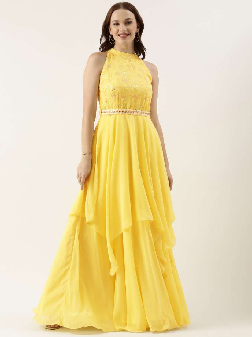Buy Ethnovog Floral Embroidered Georgette Maxi Dress with Detachable Cancan Dresses for Women 22470618 Myntra