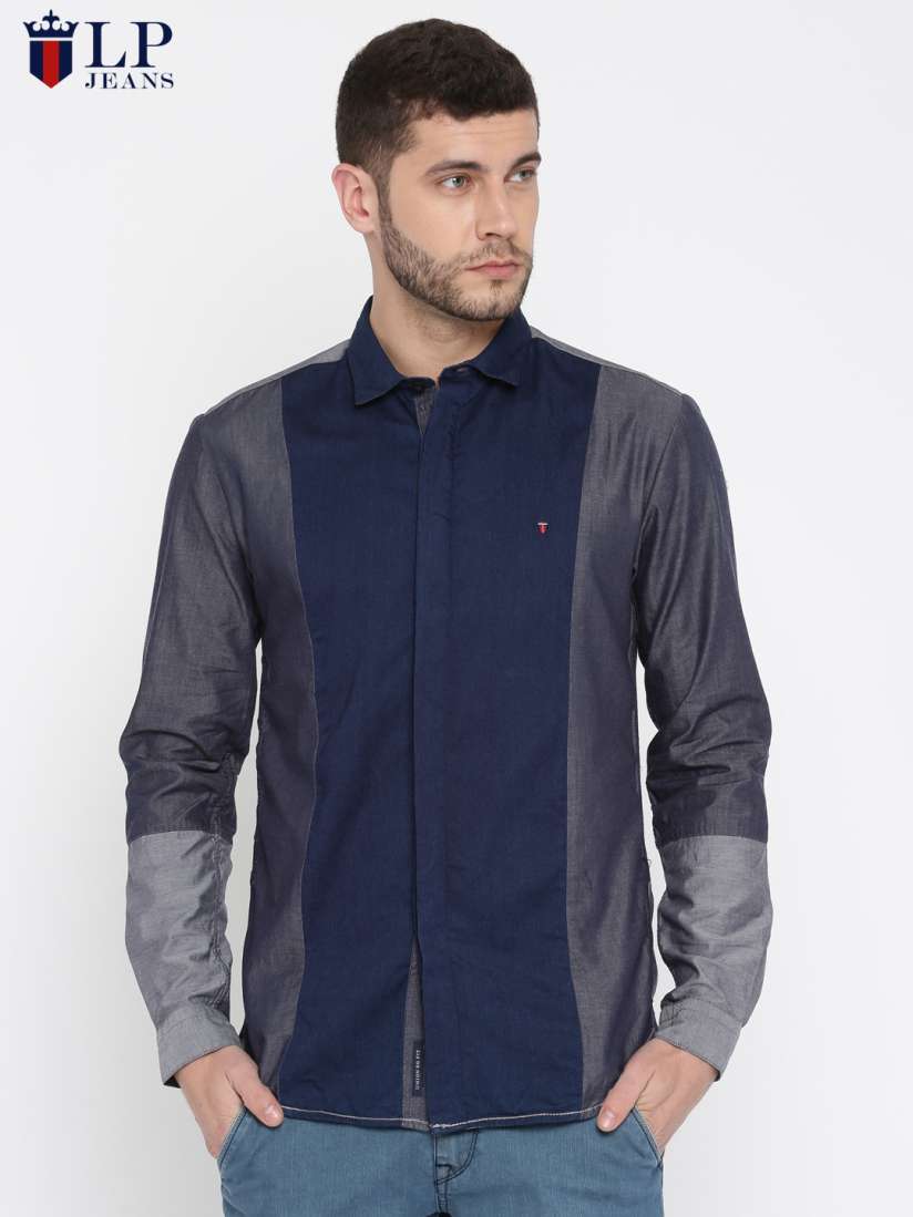 Buy Louis Philippe Jeans Men Navy Blue Grey Slim Fit Colourblocked Casual Shirt Shirts for Men 2248018 Myntra