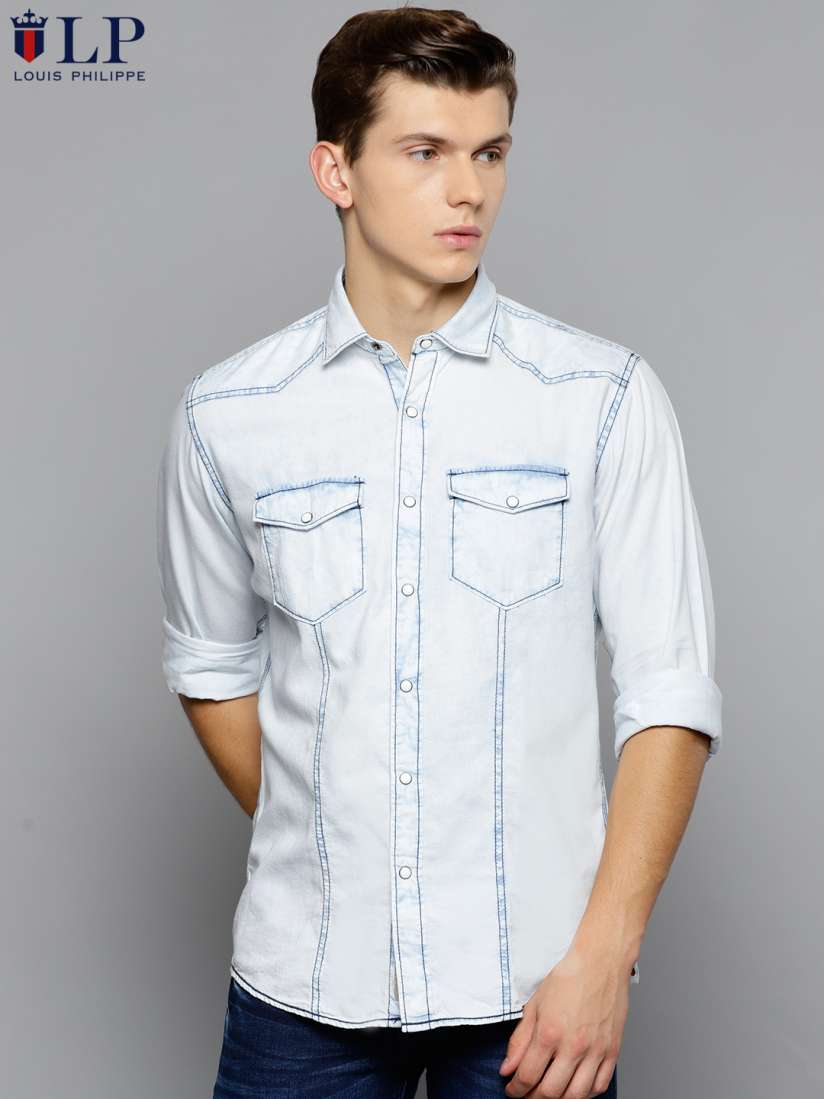 Buy Louis Philippe Jeans Men Blue Washed Chambray Jermyn Tailored Fit Shirt Shirts for Men 2248021 Myntra