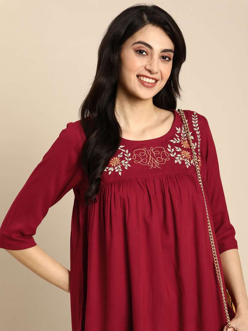 Buy Anouk Floral Embroidered Thread Work Pleated Kurti Kurtis for Women 22483112 Myntra