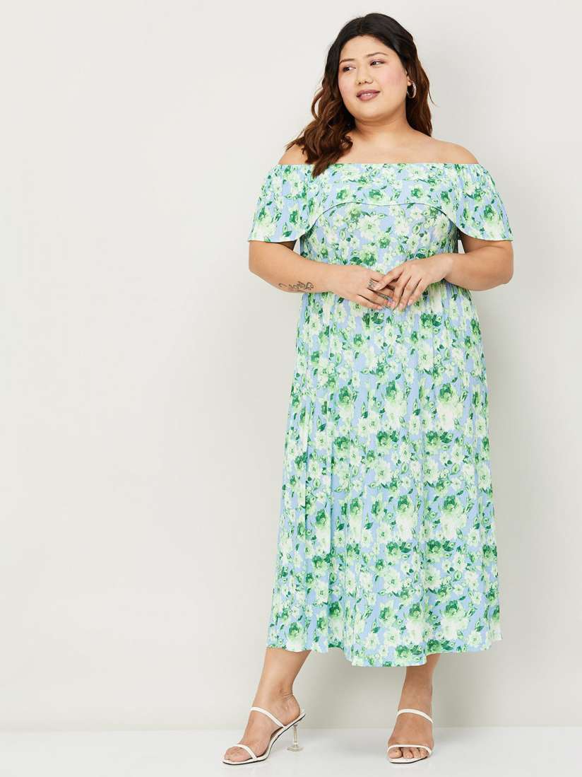 Buy Nexus by Lifestyle Plus Size Floral Print Off Shoulder Flared Sleeve Fit Flare Midi Dress Dresses for Women 22491824 Myntra