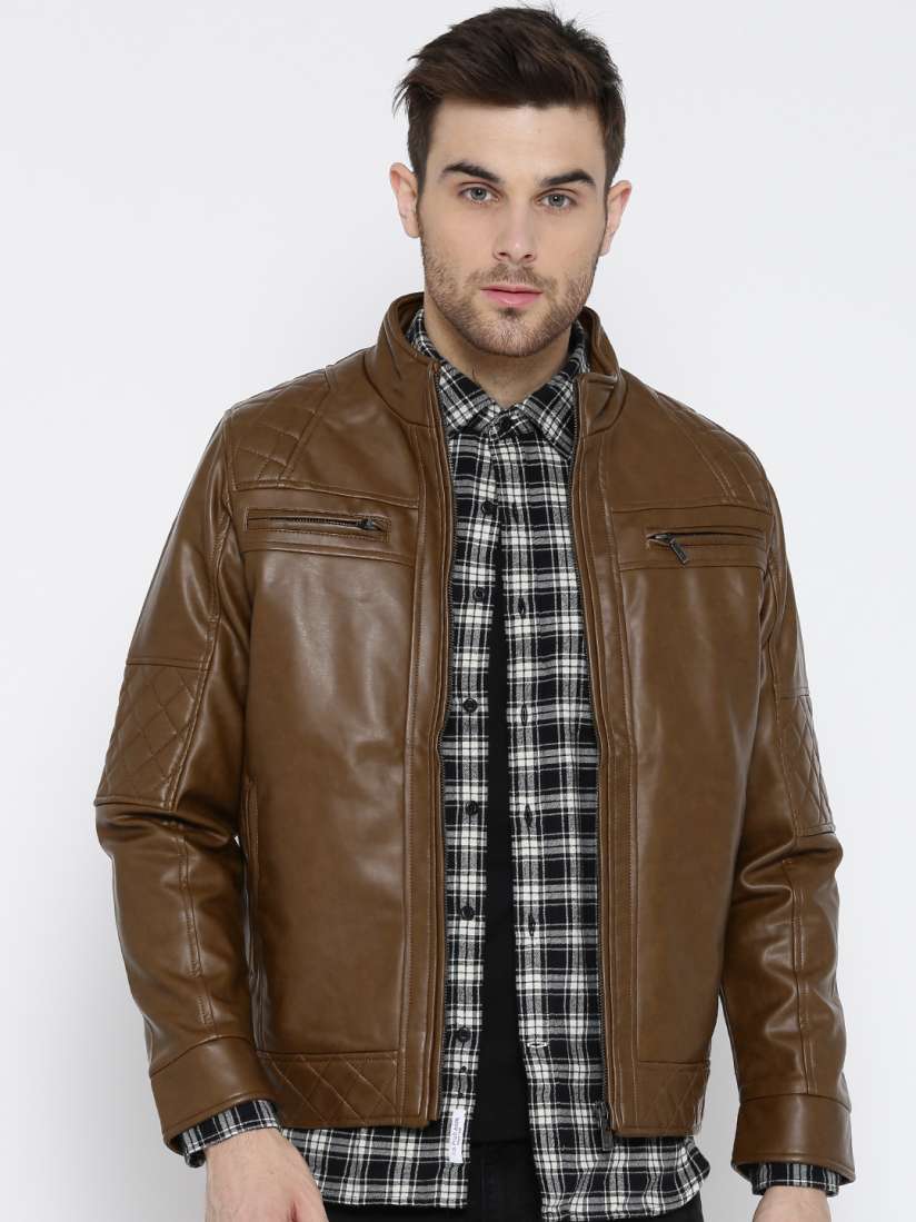 Buy Monte Carlo Men Brown Solid Biker Jacket Jackets for Men 2249474 Myntra
