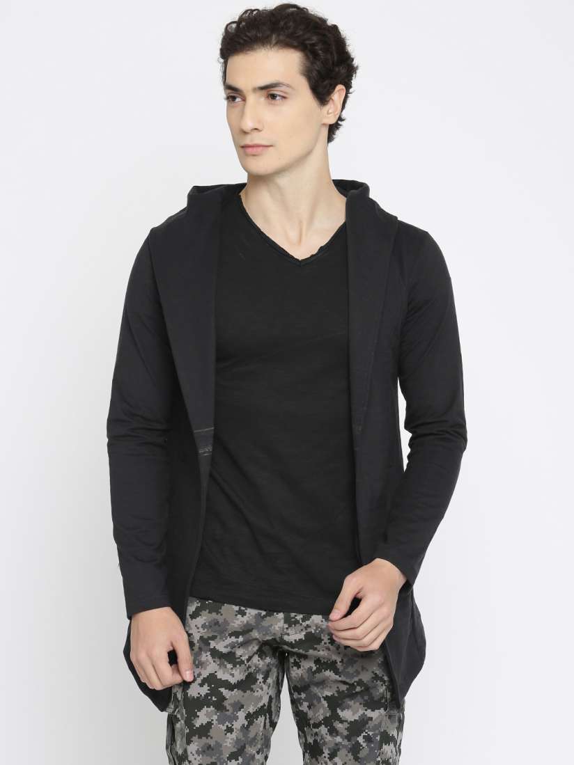 Buy The Indian Garage Co Men Black Solid Hooded Open Front Shrug Shrug for Men 2249847 Myntra