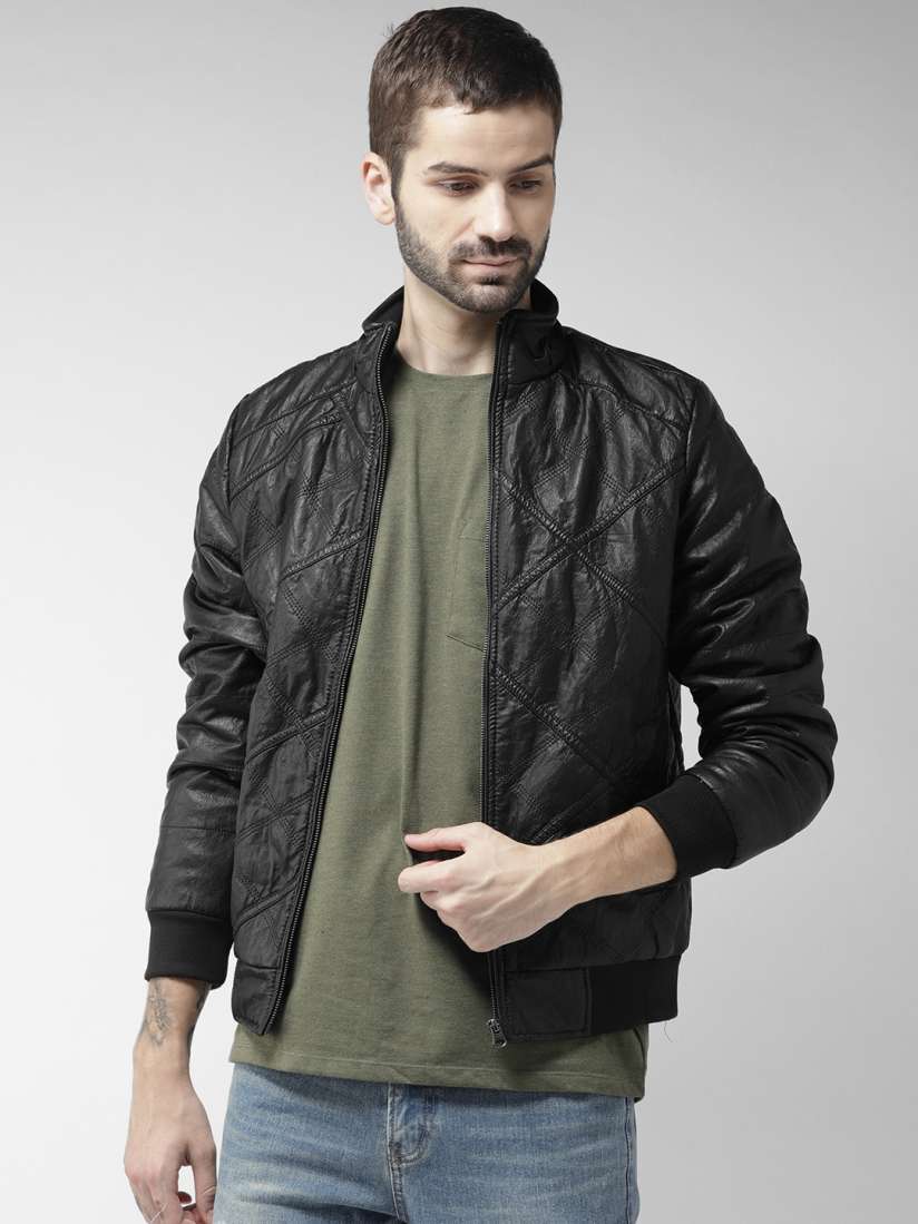 Buy Fort Collins Men Black Solid Faux Leather Quilted Bomber Jacket Jackets for Men 2250360 Myntra