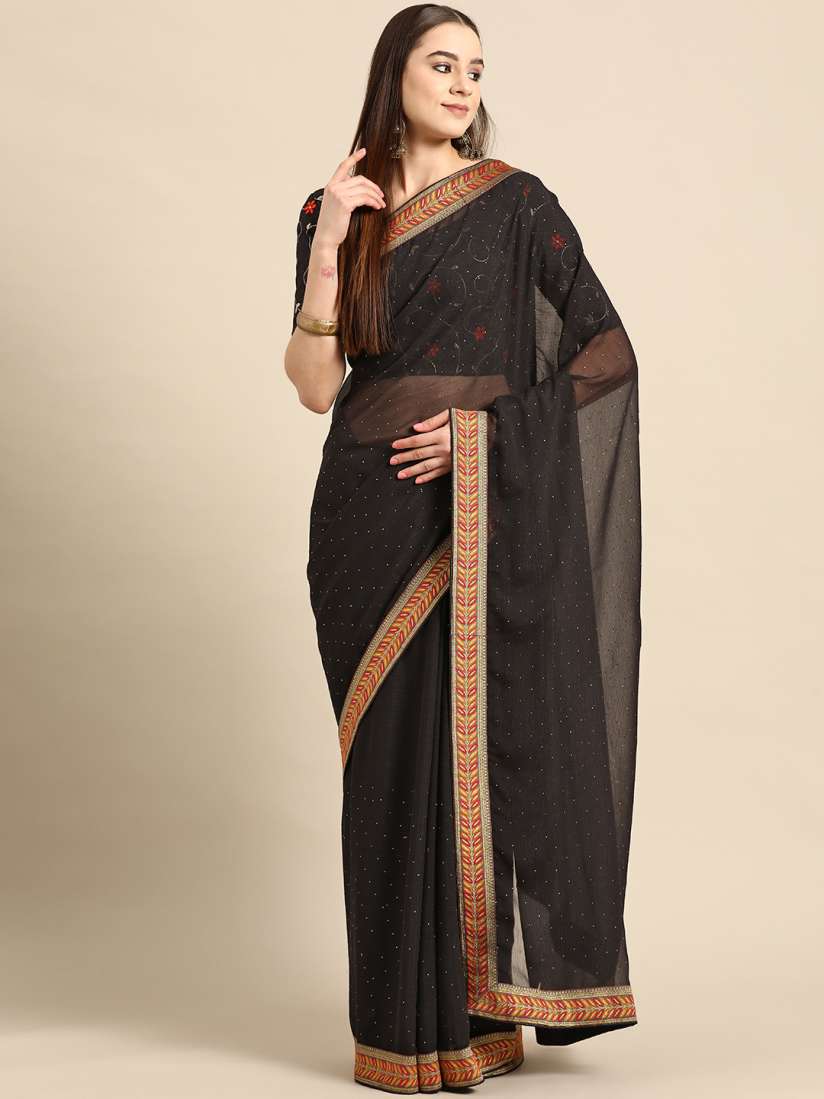 Buy SUTRAM Black Embellished Poly Chiffon Saree Sarees for Women 22506544 Myntra