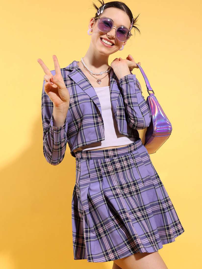 Buy Tokyo Talkies Checked Blazer With Pleated Skirt Co Ords for Women 22513402 Myntra