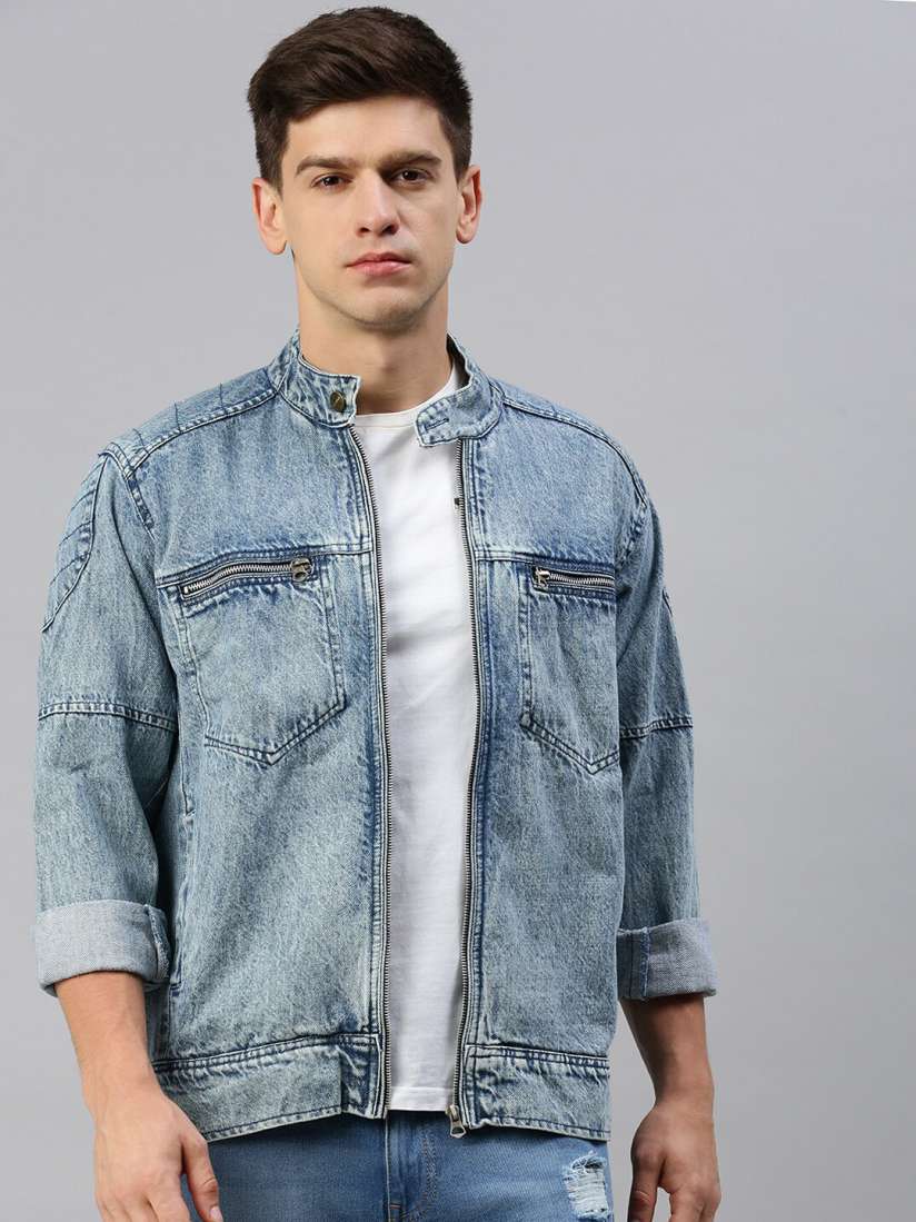 Denim jacket mandarin collar 2025