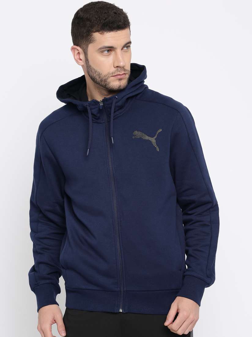 Buy Puma Men Navy Blue Solid P48 Core FZ Hooded Sweatshirt Sweatshirts for Men 2252381 Myntra