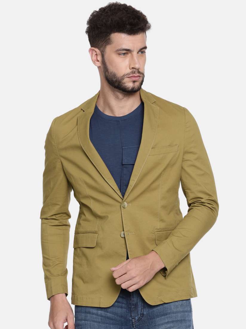 Buy Parx Men Khaki Solid Slim Fit Single Breasted Casual Blazer Blazers for Men 2253646 Myntra