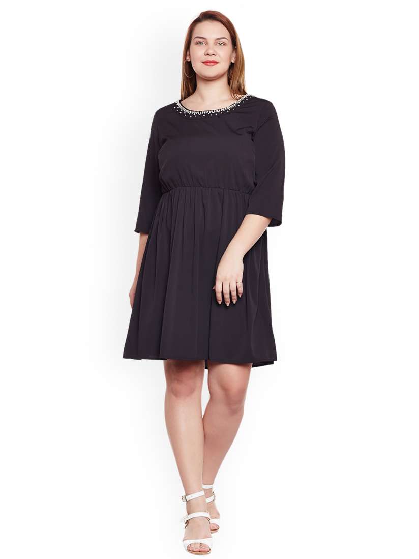 Buy JUNAROSE Plus Size Women Black Solid A Line Dress Dresses for Women 2253750 Myntra
