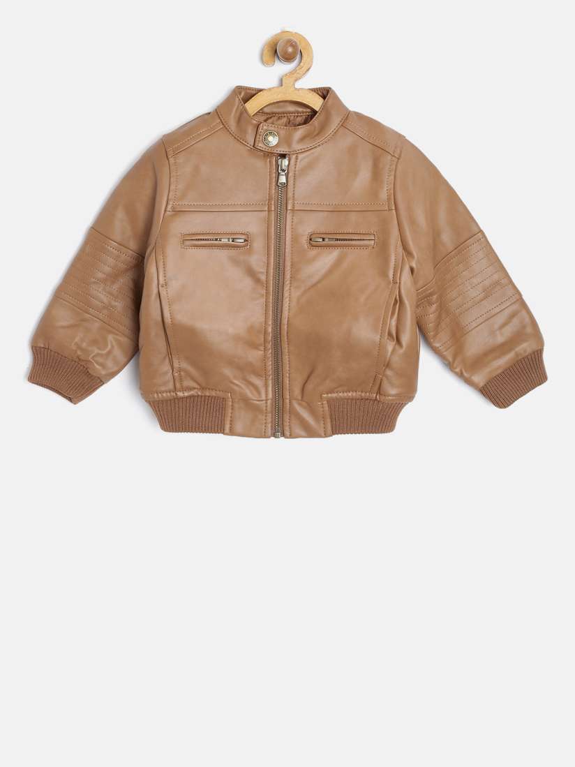 Buy United Colors of Benetton Boys Brown Faux Leather Bomber Jacket Jackets for Boys 2253822 Myntra