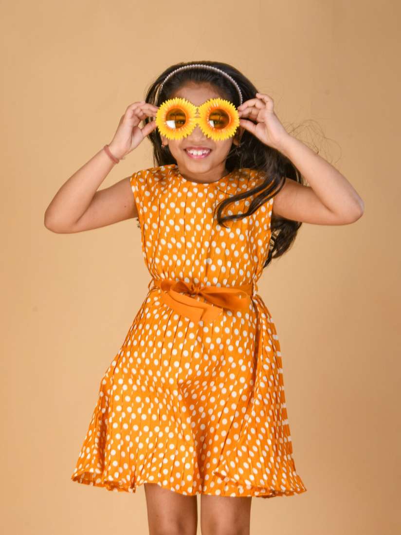 Yellow polka dot dress for girl top