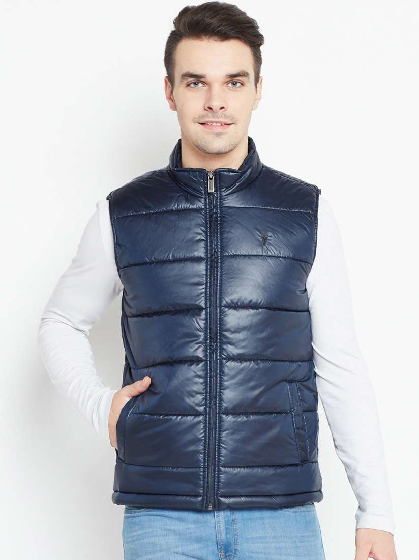 Buy Van Heusen Men Navy Blue Solid Sleeveless Quilted Jacket Jackets for Men 2255961 Myntra