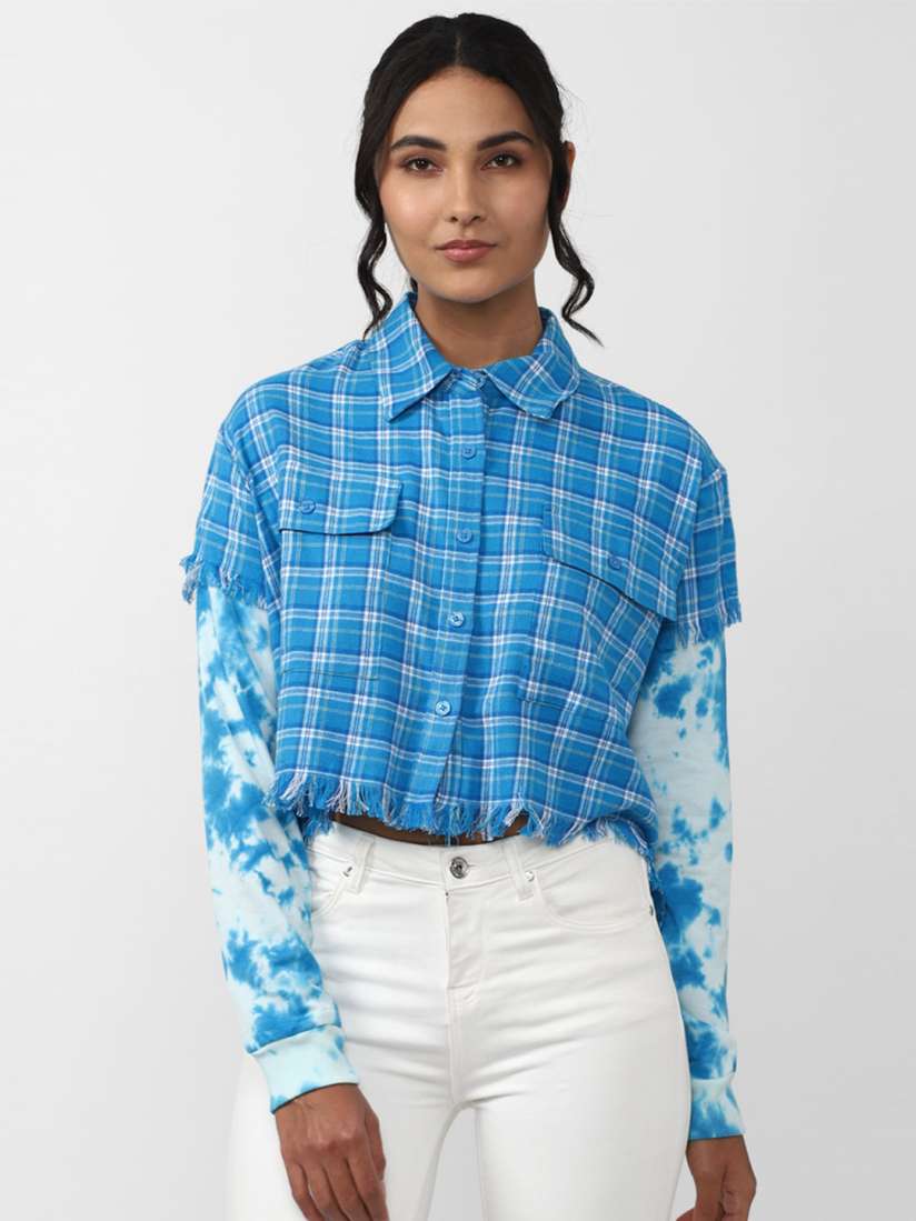 Buy FOREVER 21 Tartan Checked Casual Pure Cotton Crop Shirt Shirts for Women 22559710 Myntra