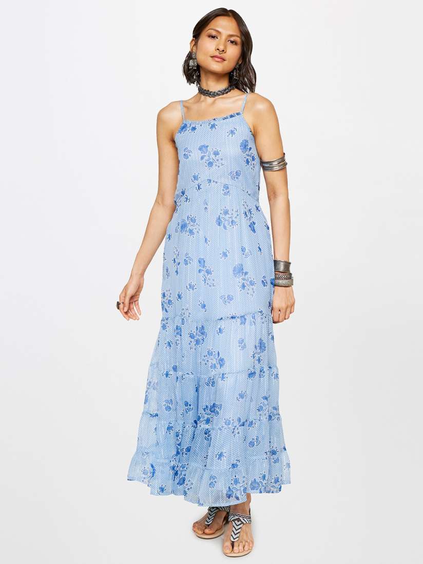 Buy Global Desi Floral Printed Shoulder Straps Tiered Maxi Dress Dresses for Women 22570828 Myntra