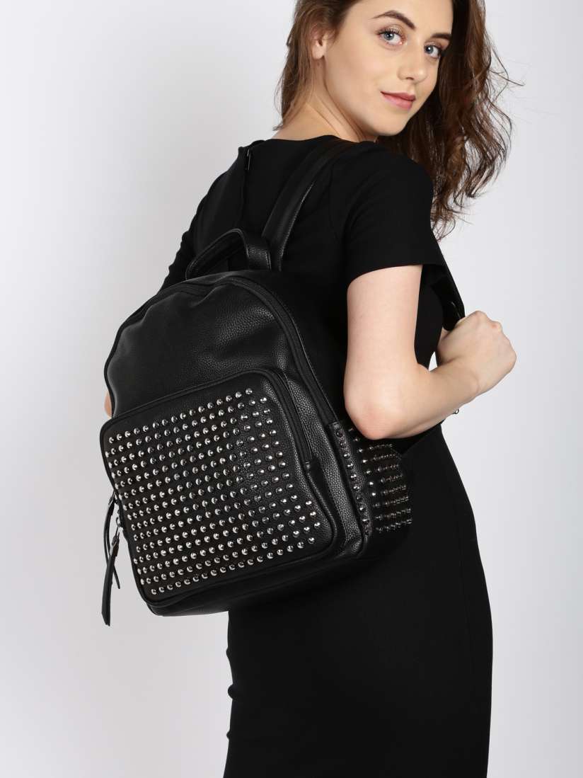 Black leather studded backpack outlet