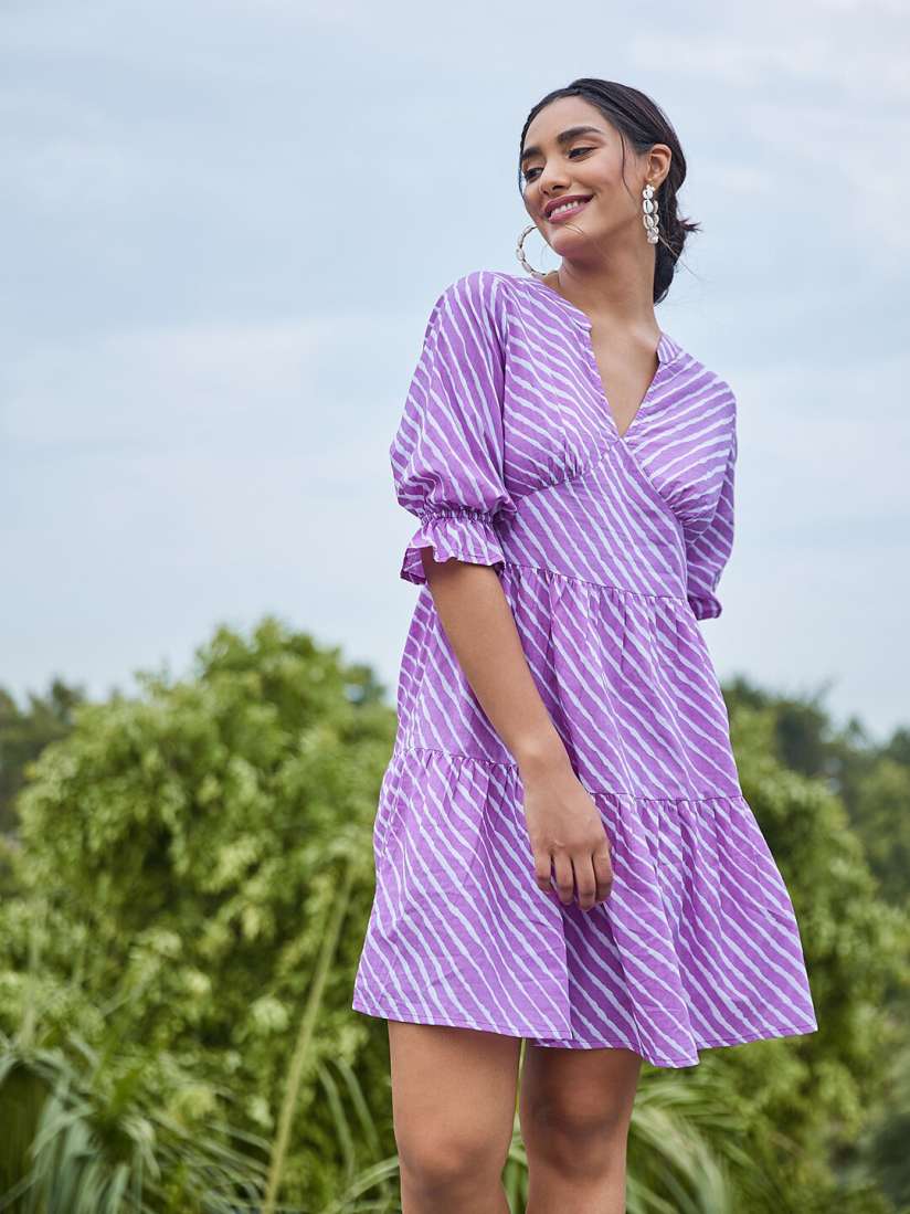 Buy POSHBERY Striped V Neck Tiered Empire Cotton Dress Dresses for Women 22574306 Myntra