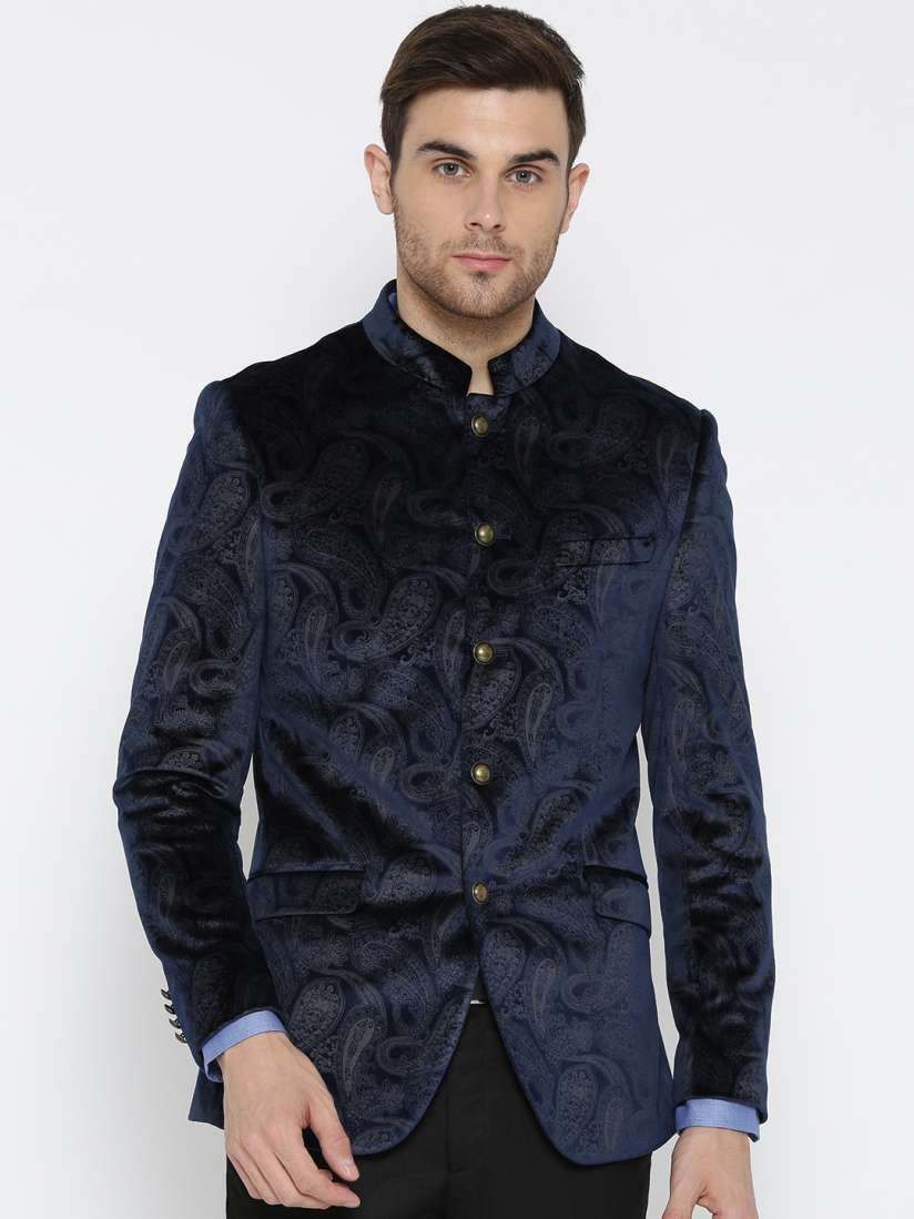 Buy Arrow Navy Paisley Pattern Single Breasted Ethnic Bandhgala Blazer Blazers for Men 2258122 Myntra