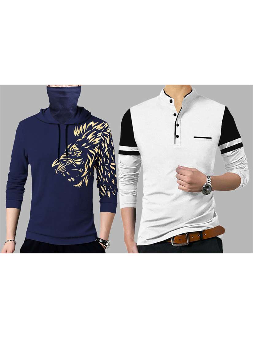 Buy TRIPR Pack Of 2 Printed Long Sleeves Hooded Cotton T shirts Tshirts for Men 22591590 Myntra